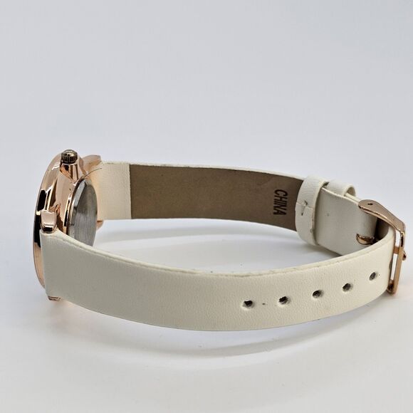 Folio Women's Watch 32MM Light Gray Dial Cream Faux Leather Bands New Battery - Picture 7 of 14